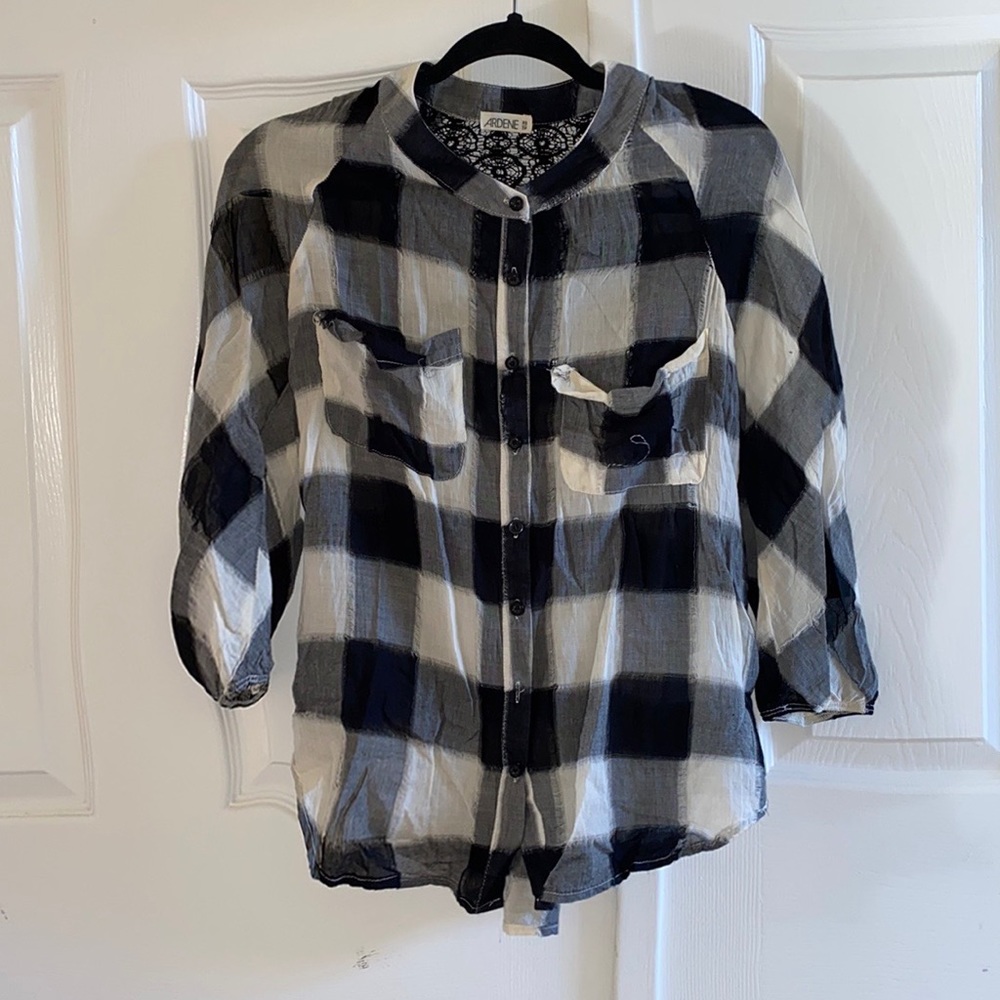 Black and White Checkered Button Down with Dreamcatcher Lace Back